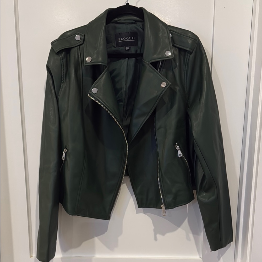 Eloquii Women's Green Leather Jacket